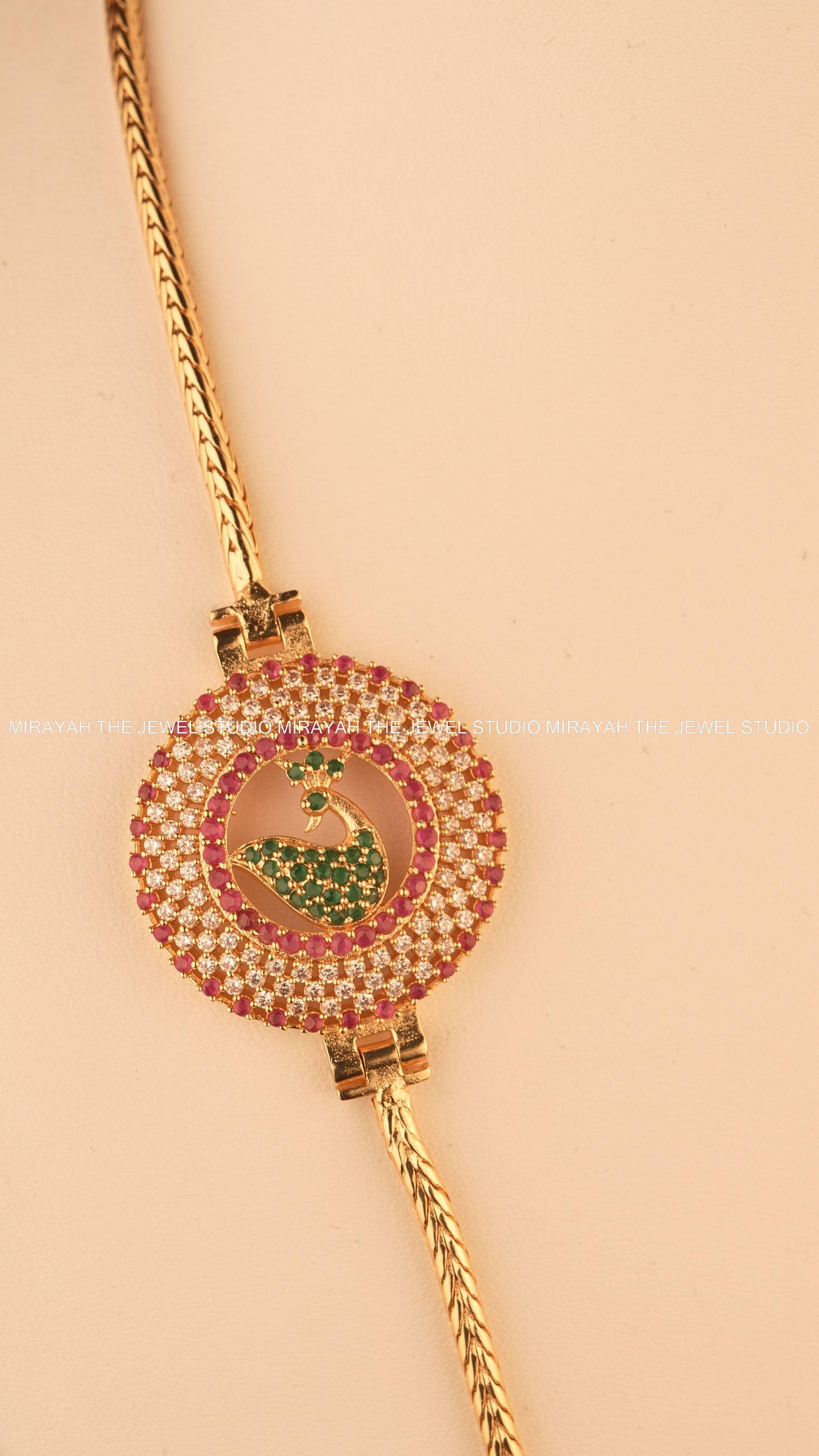 RUBY MAYURA MUGAPPU CHAIN (MICRO PLATED)