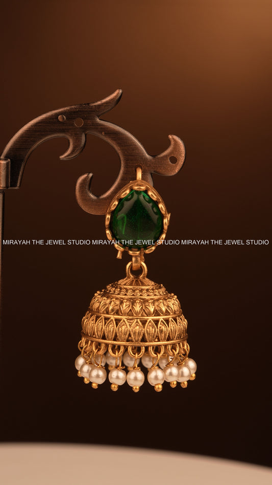 PEARL CROWN HOOK JHUMKA - GREEN