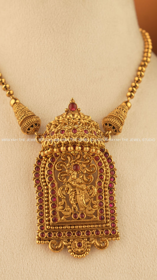 RADHEY SHYAM TEMPLE NECKLACE - RED