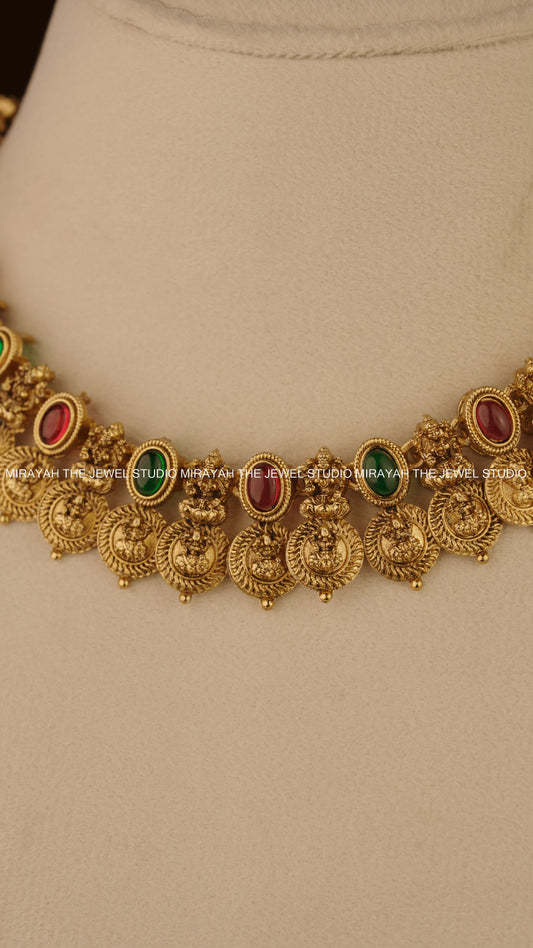 TAARIKA KAASU NECKLACE - RED AND GREEN