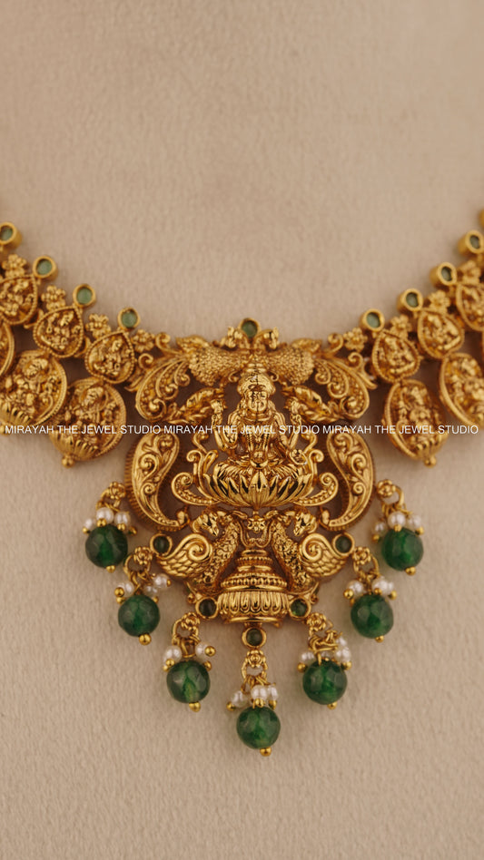 PREMIUM DEVASREE KAASU NECKLACE - GREEN BEADS