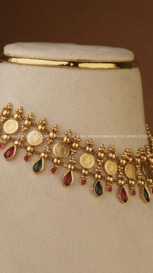 NAGAS COIN CHOKER/NECKLACE - RED AND GREEN