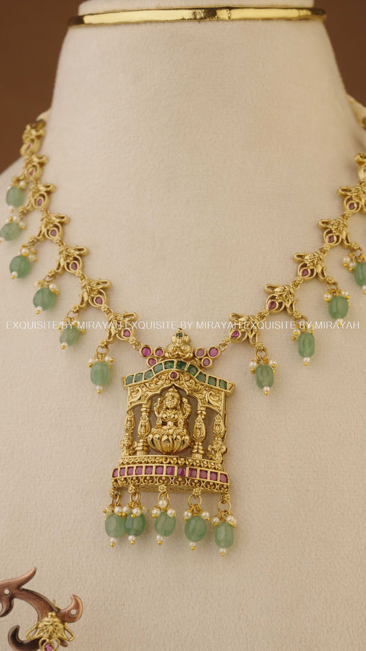 GOLD ALANKRITA PENDANT NECKLACE -PINK AND GREEN
