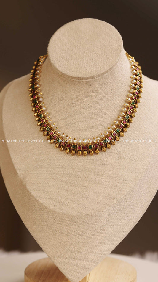 PREMIUM SQUARE SPIKED NECKLACE WITH JHUMKA