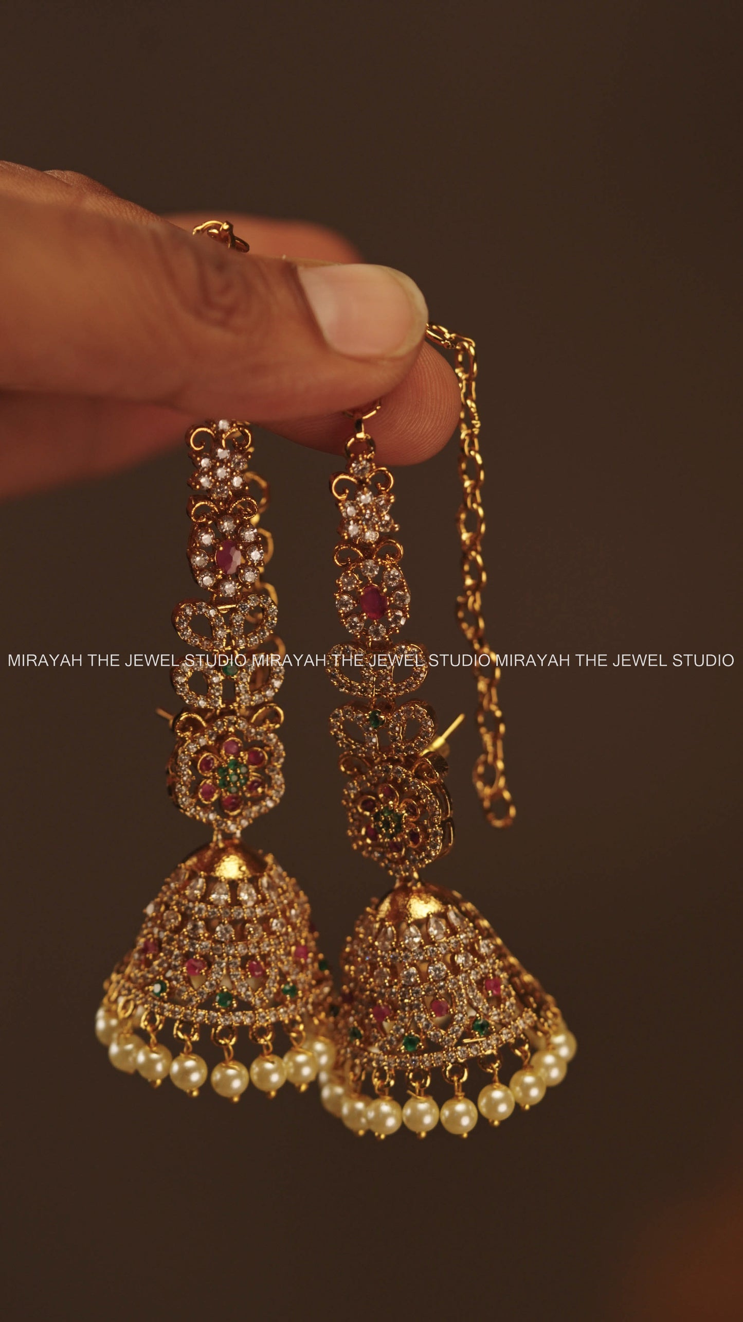 AD RUBY GREEN JHUMKA WITH MAATIL