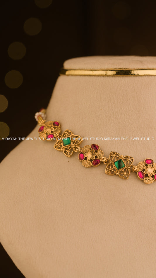 JEWEL MOSAIC CHOKER/ NECKLACE - RUBY & GREEN