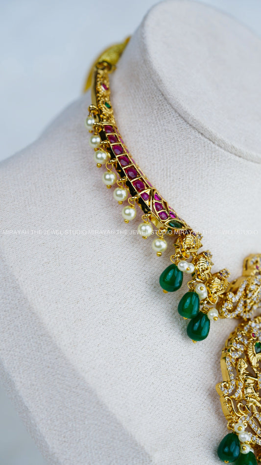 PREMIUM MAYURI KEMP NECKLACE - GREEN