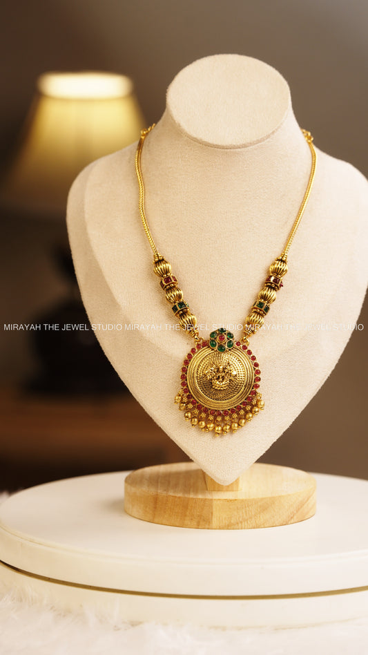 GAJALAKSHMI PENDANT CHAIN - GREEN AND RUBY