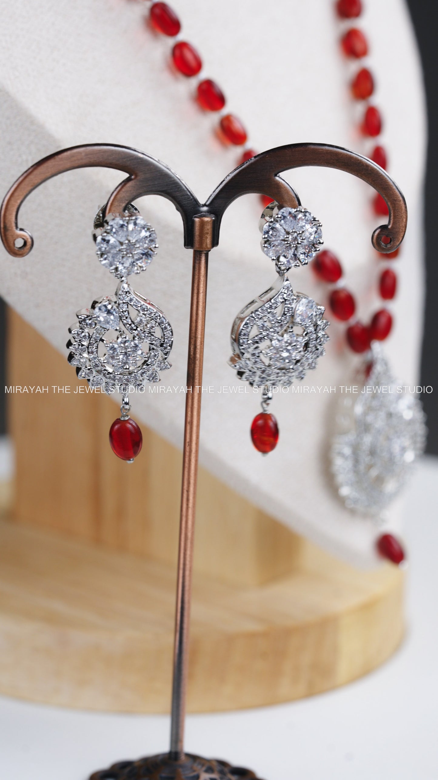 PEARL NECKLACE WITH CZ PENDANT - RED