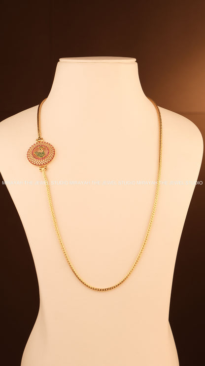 RUBY MAYURA MUGAPPU CHAIN (MICRO PLATED)