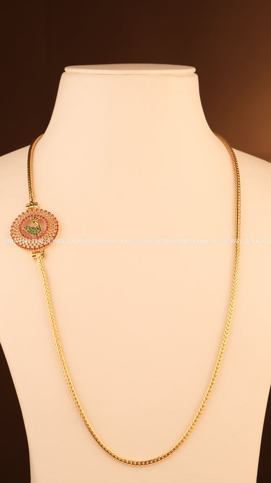 RUBY MAYURA MUGAPPU CHAIN (MICRO PLATED)
