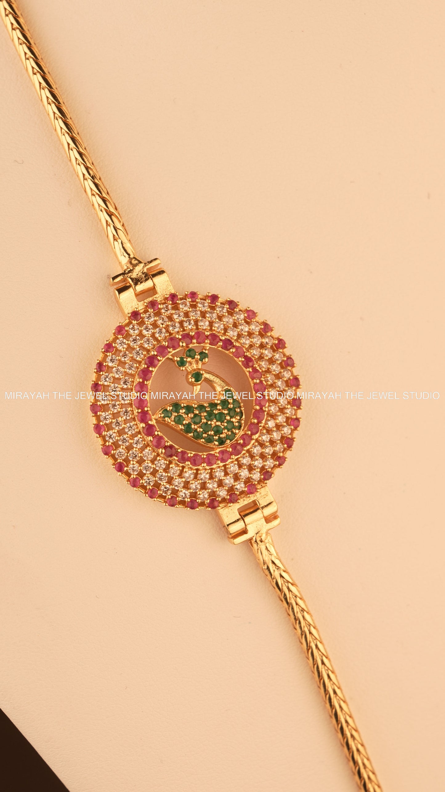 RUBY MAYURA MUGAPPU CHAIN (MICRO PLATED)