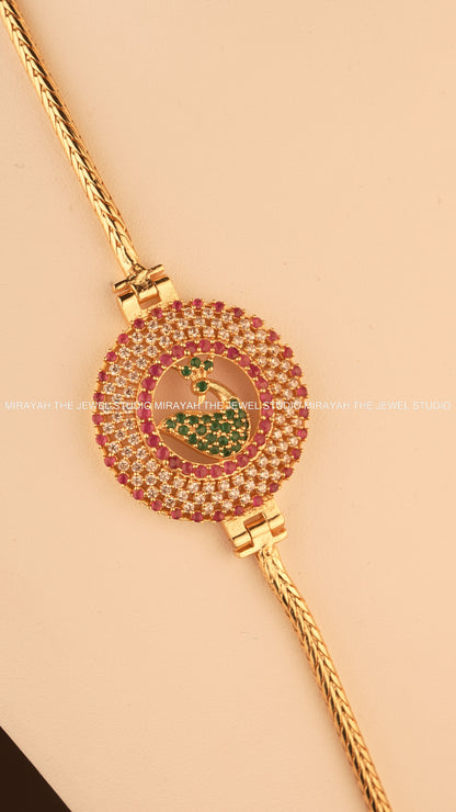 RUBY MAYURA MUGAPPU CHAIN (MICRO PLATED)