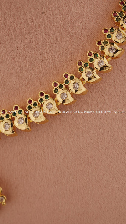 SWARNAPRIYA IMPON NECKLACE - GREEN AND RUBY