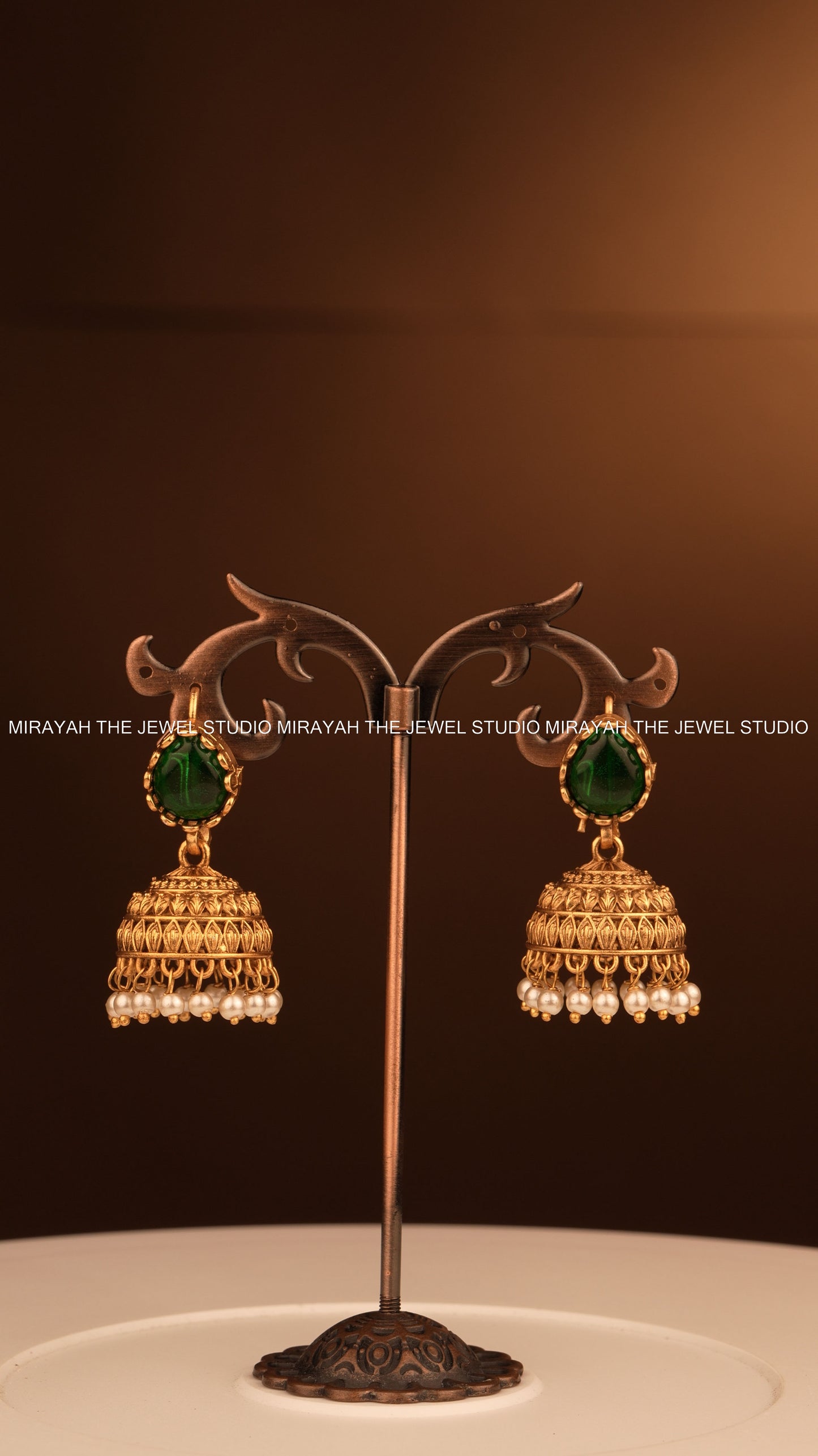 PEARL CROWN HOOK JHUMKA - GREEN