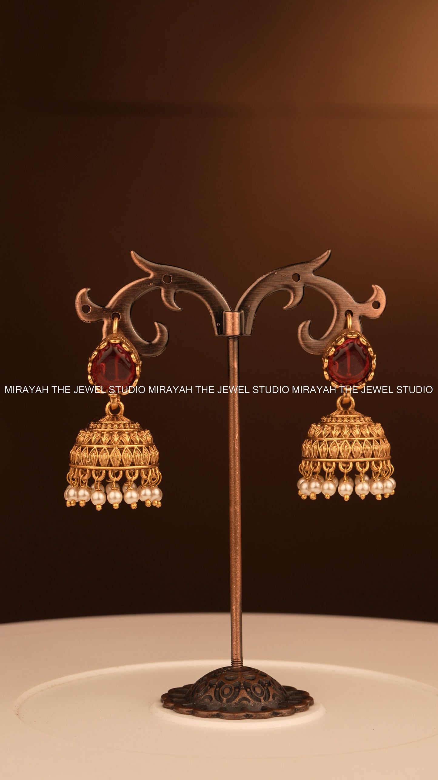 PEARL CROWN HOOK JHUMKA - RED
