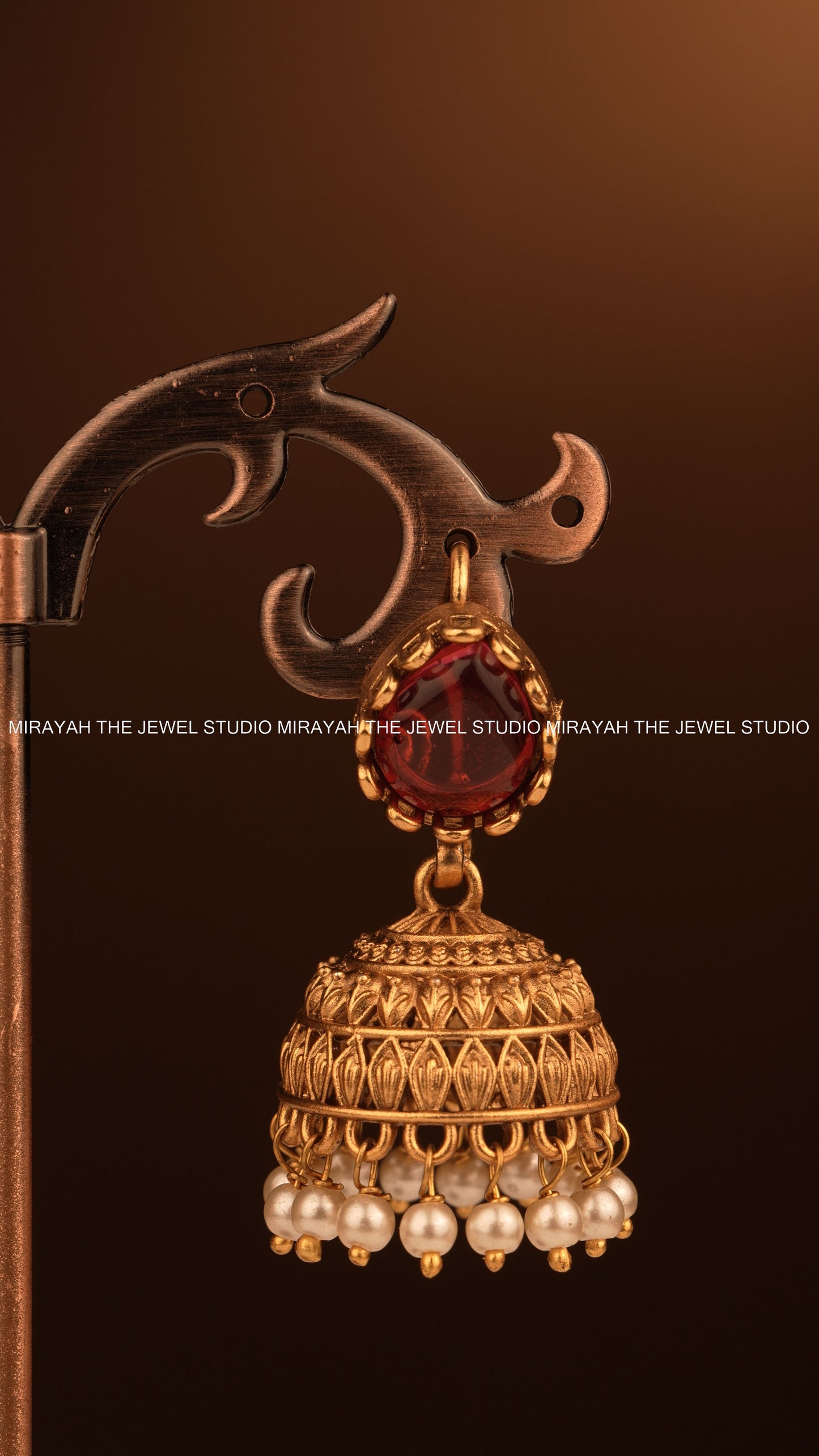 PEARL CROWN HOOK JHUMKA - RED