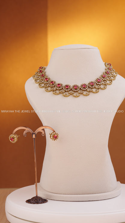 SPARKLING BLOSSOM AD NECKLACE - RED