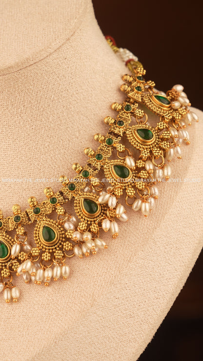 DROPLET GUTTAPUSALU NECKLACE - GREEN