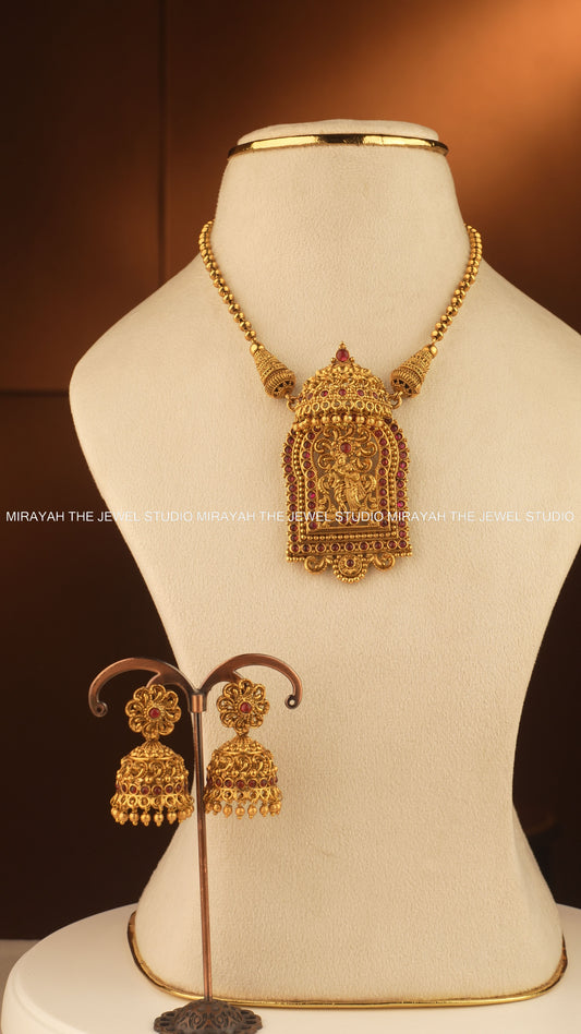RADHEY SHYAM TEMPLE NECKLACE - RED