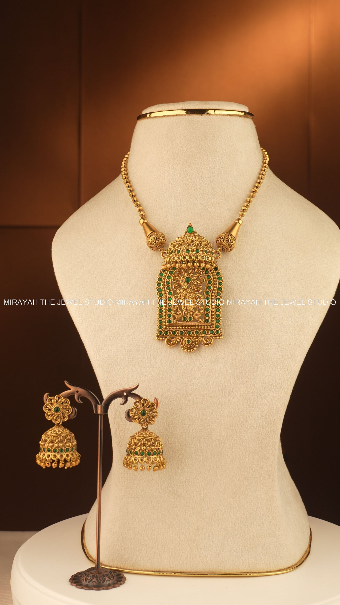 RADHEY SHYAM TEMPLE NECKLACE - GREEN
