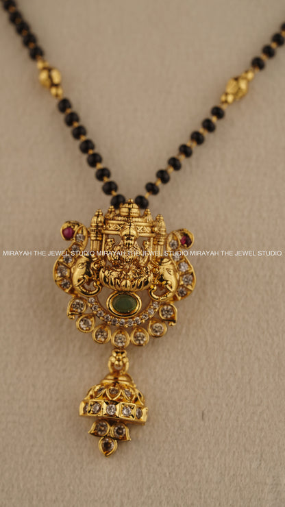 BLACK BEAD SUBHALAKSHMI NECKLACE - GREEN AND RUBY
