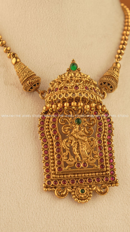 RADHEY SHYAM TEMPLE NECKLACE - RED AND GREEN