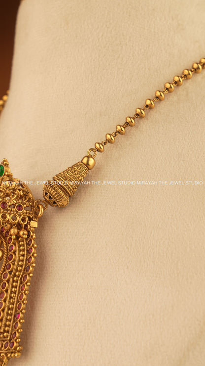 RADHEY SHYAM TEMPLE NECKLACE - RED AND GREEN