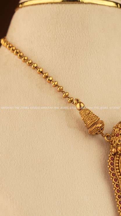 RADHEY SHYAM TEMPLE NECKLACE - RED AND GREEN