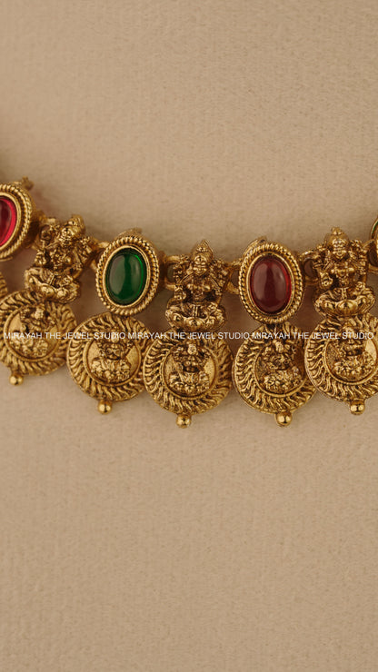 TAARIKA KAASU NECKLACE - RED AND GREEN
