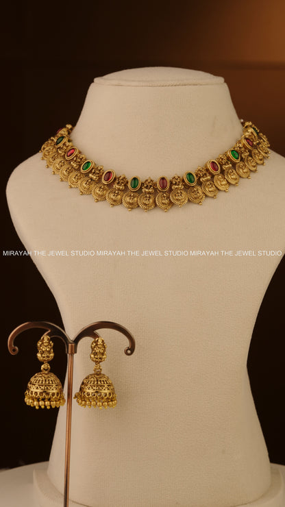 TAARIKA KAASU NECKLACE - RED AND GREEN