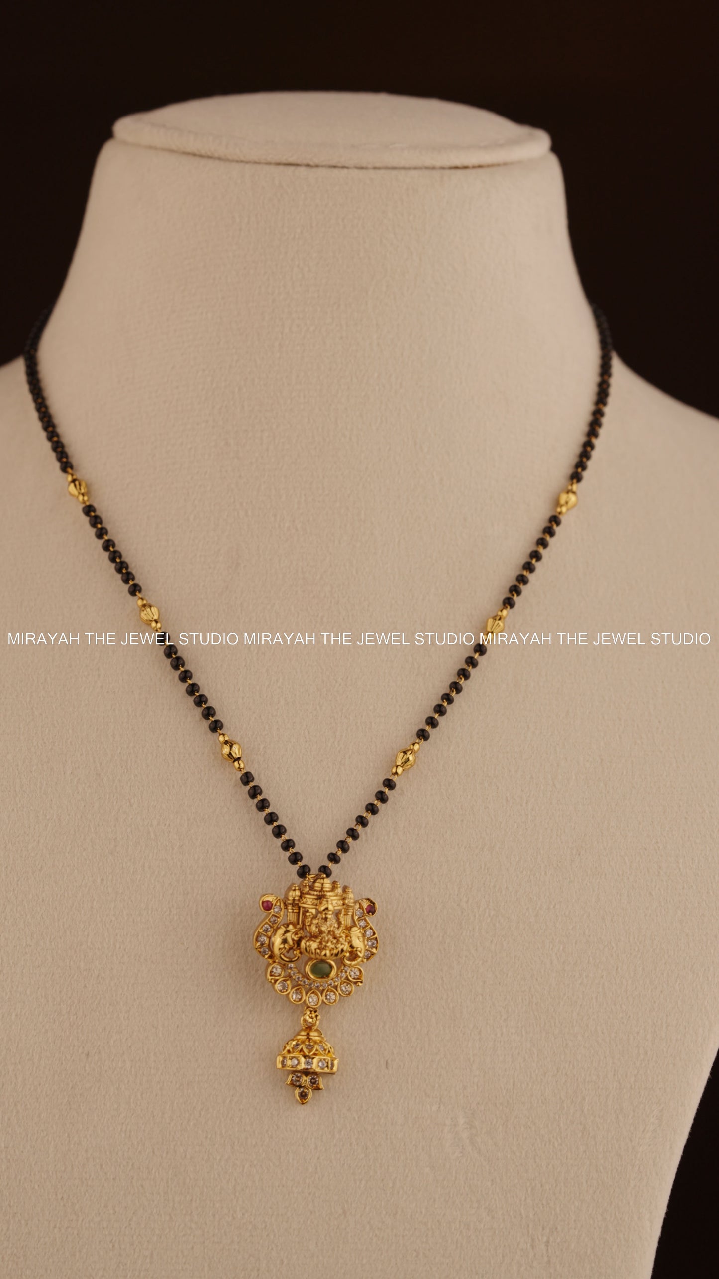 BLACK BEAD SUBHALAKSHMI NECKLACE - GREEN AND RUBY