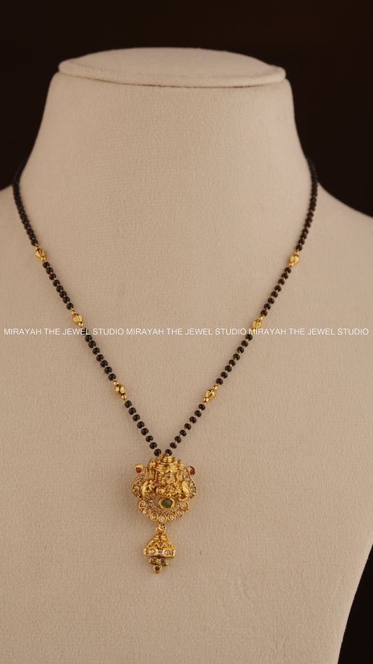 BLACK BEAD SUBHALAKSHMI NECKLACE - GREEN AND RUBY