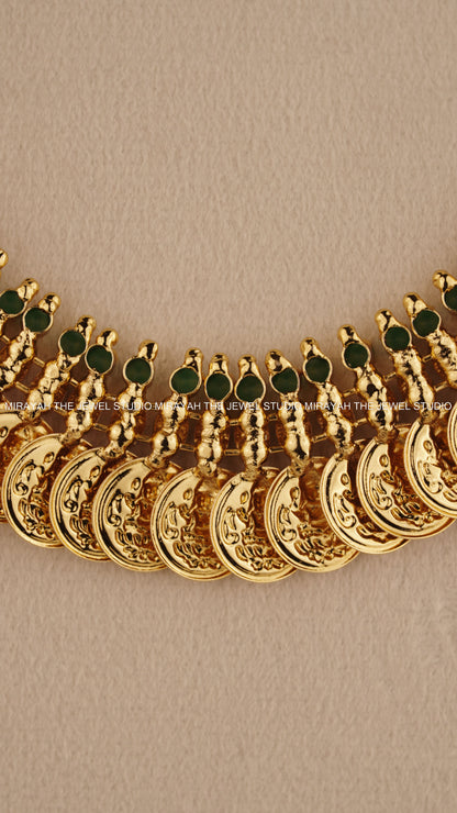 RAJALAKSHMI ROYALE KAASU NECKLACE - GREEN
