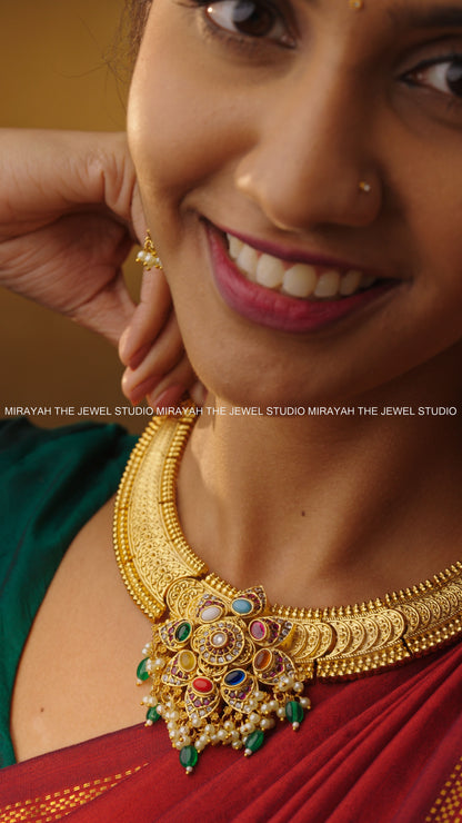 PREMIUM NAVARATNA COIN NECKLACE