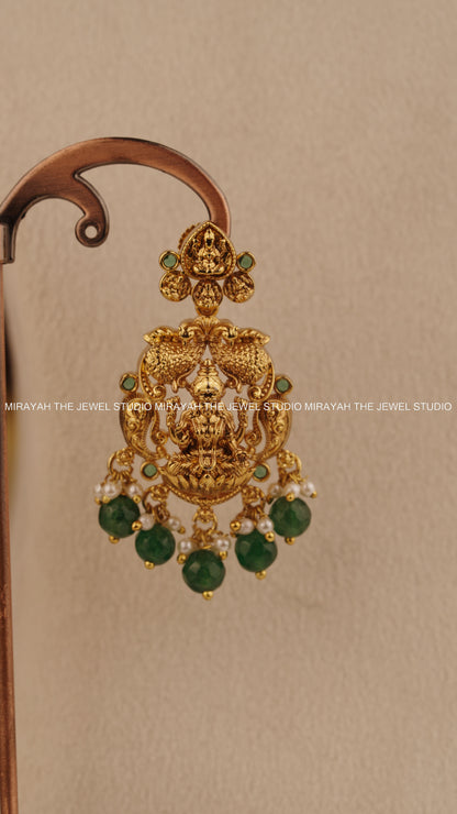 PREMIUM DEVASREE KAASU NECKLACE - GREEN BEADS