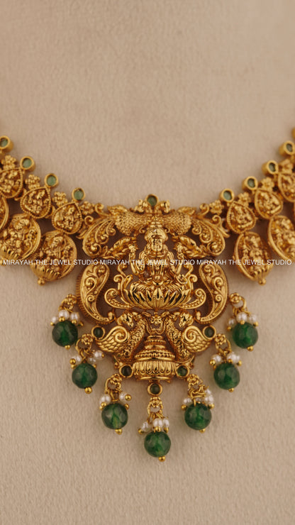 PREMIUM DEVASREE KAASU NECKLACE - GREEN BEADS