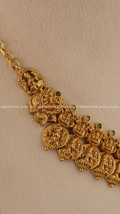 PREMIUM DEVASREE KAASU NECKLACE - GREEN BEADS
