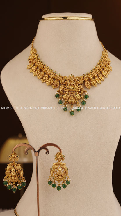 PREMIUM DEVASREE KAASU NECKLACE - GREEN BEADS