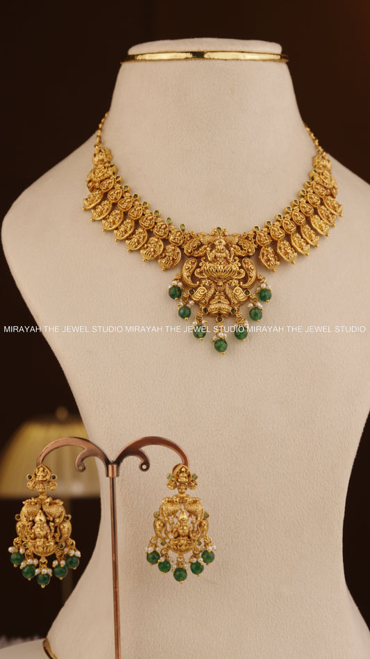 PREMIUM DEVASREE KAASU NECKLACE - GREEN BEADS