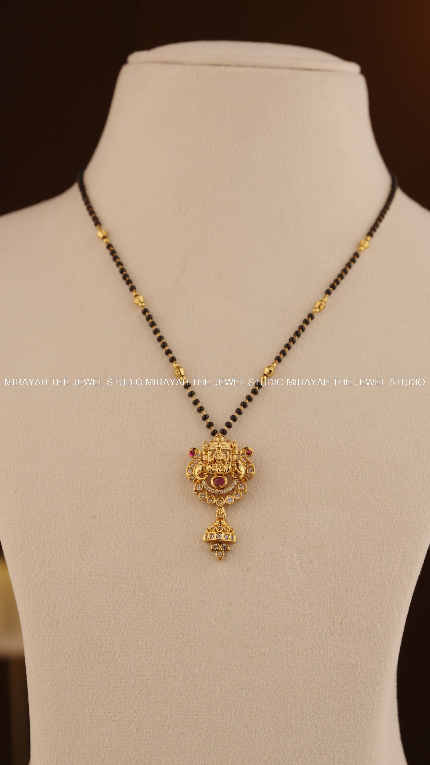 BLACK BEAD SUBHALAKSHMI NECKLACE - RUBY