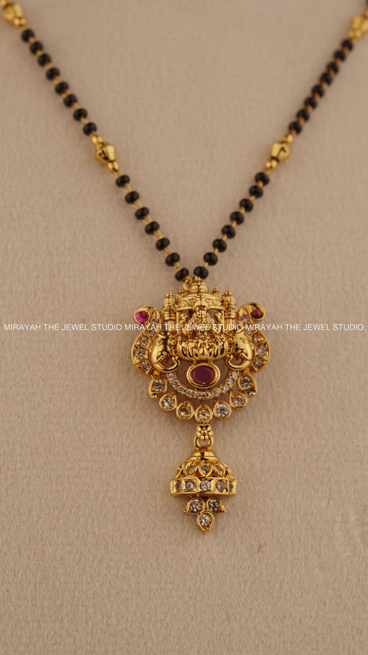 BLACK BEAD SUBHALAKSHMI NECKLACE - RUBY
