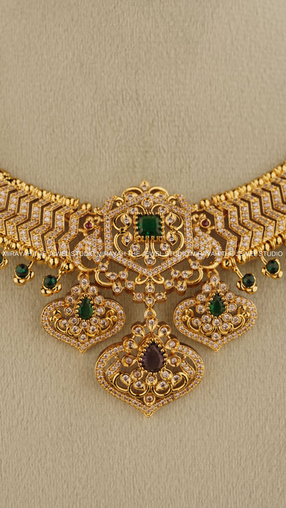 PREMIUM SWARNA RATNA NECKLACE - GREEN AND PURPLE