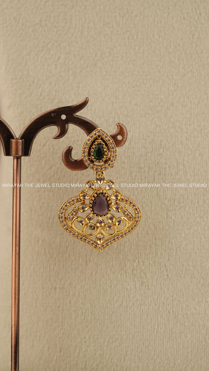 PREMIUM SWARNA RATNA NECKLACE - GREEN AND PURPLE