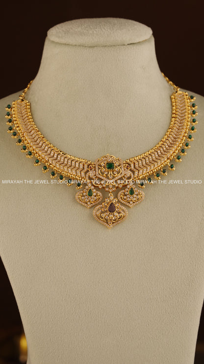 PREMIUM SWARNA RATNA NECKLACE - GREEN AND PURPLE