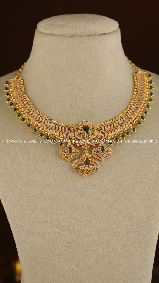 PREMIUM SWARNA RATNA NECKLACE - GREEN AND PURPLE