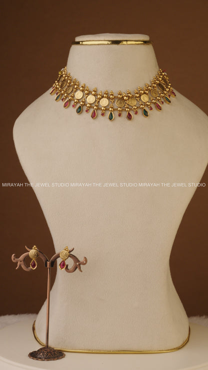 NAGAS COIN CHOKER/NECKLACE - RED AND GREEN