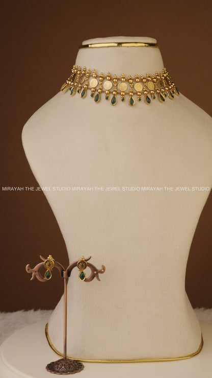 NAGAS COIN CHOKER/NECKLACE - GREEN