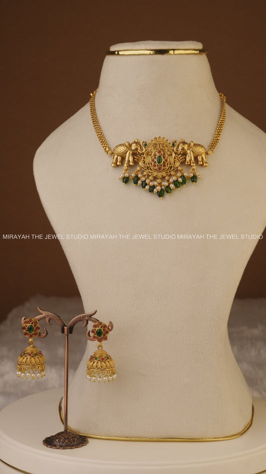 ELEPHANT LUXE CHOKER/NECKLACE - GREEN