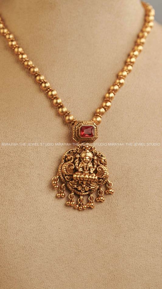 BHAVANI BEADED PENDANT MID HARAM -RED